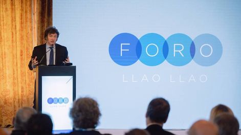 Milei dando su discurso en el foro. Foto NA
