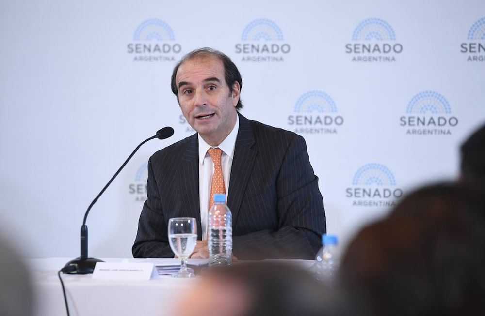 El abogado constitucionalista Manuel García-Mansilla defiende su candidatura a la Corte Suprema de Justicia, tras ser candidateado oficialmente por el presidente Javier Milei. Foto: Prensa Senado / NA