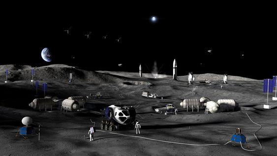 Recreación de una base lunar de la NASA. Quieren que funcione antes de 2030.