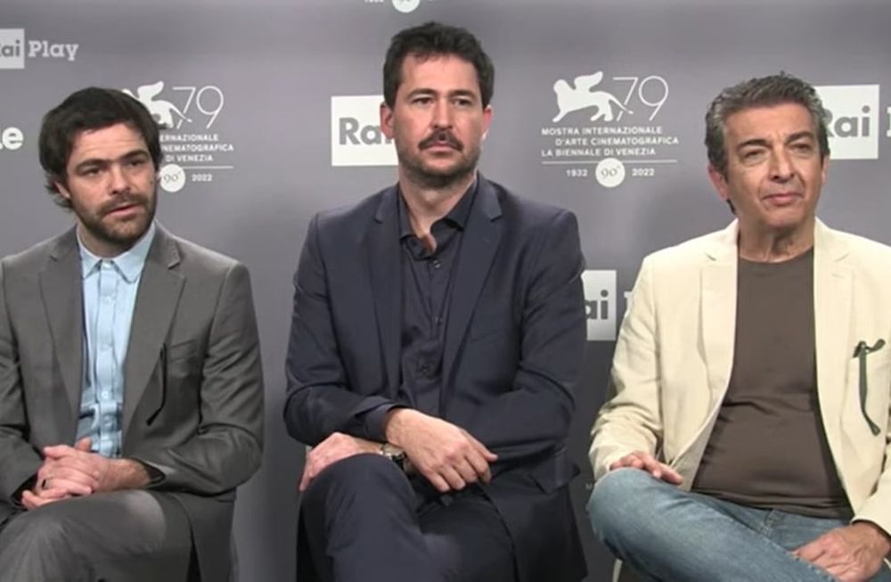 Lanzani, Mitre y Darín en una rueda de prensa en el festival de Venecia.