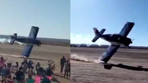 El avión chocó su ala contra el suelo a metros del público presente. Foto: captura de video.