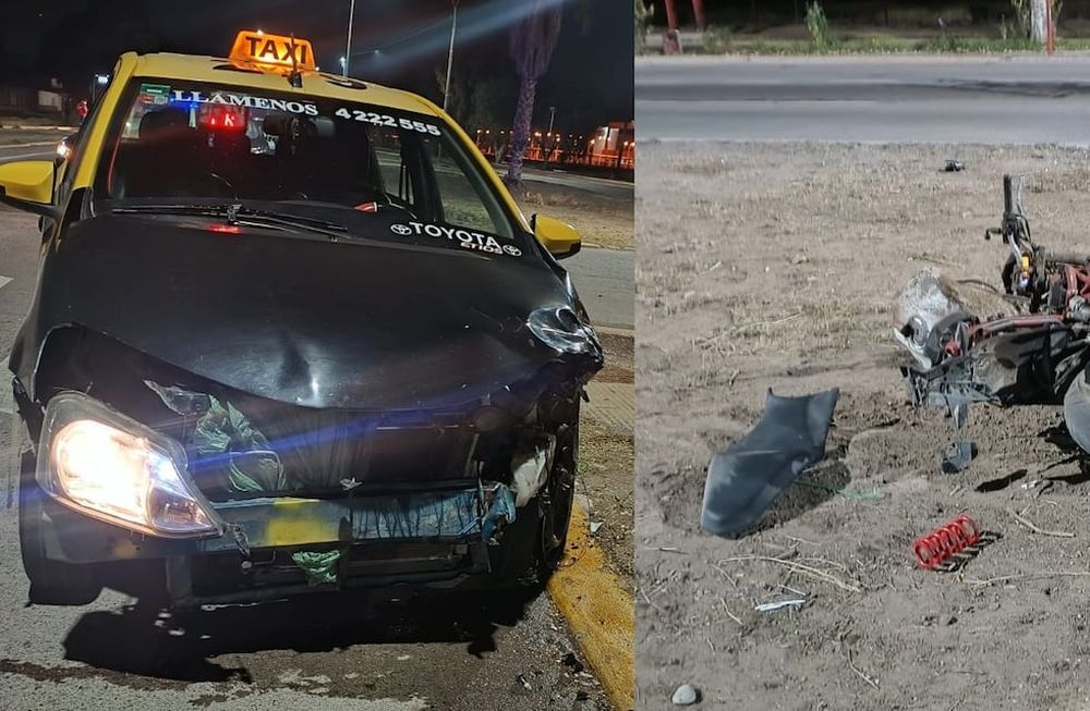 Accidente entre un taxi y una moto en Las Heras. Gentileza / ministerio de Seguridad