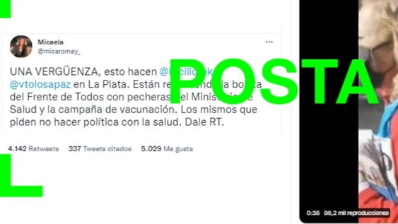 Una mujer repartió boletas del Frente de Todos con una pechera del Ministerio de Salud bonaerense Una mujer repartió boletas del Frente de Todos con una pechera del Ministerio de Salud bonaerense