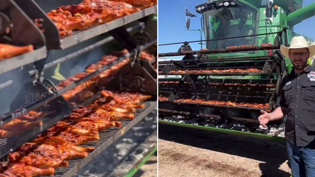 Un asado que se volvió viral: "tunearon" una máquina agrícola y la convirtieron en una original parrilla