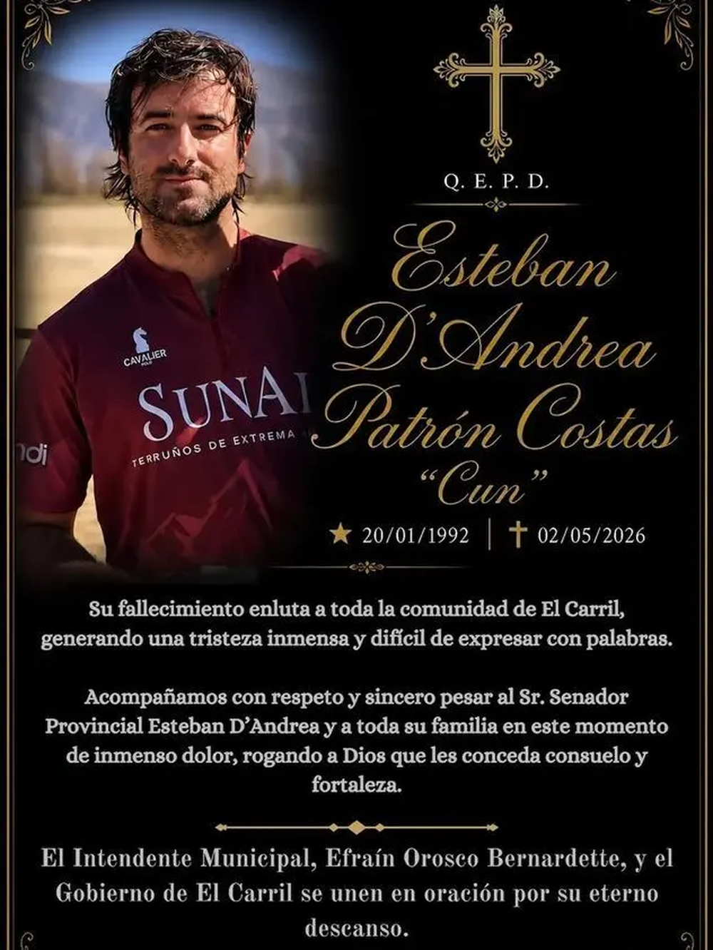 Conmoción por la muerte de Esteban D’Andrea Patrón Costas. Conmoción por la muerte de Esteban D’Andrea Patrón Costas.