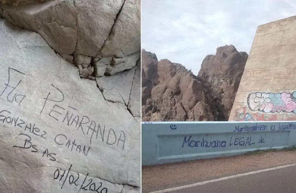 En San Rafael, turistas desataron la indignación a raíz de unas pintadas realizadas sobre un cerro en el circuito de Valle Grande y el Cañón del Atuel. 