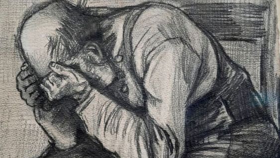 El Estudio de Desgastado de Vincent Van Gogh, fechado en noviembre de 1882, el jueves 16 de septiembre de 2021 en el Museo Gogh en Ámsterdam. El dibujo, recientemente descubierto, se expondrá por primera vez al público a partir del viernes. (AP Foto/Peter Dejong)
