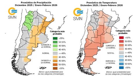 Mapa del Servicio Meteorológico Nacional que muestra las zonas del país con mayor probabilidad de sufrir temperaturas superiores a lo normal en el verano pasado.