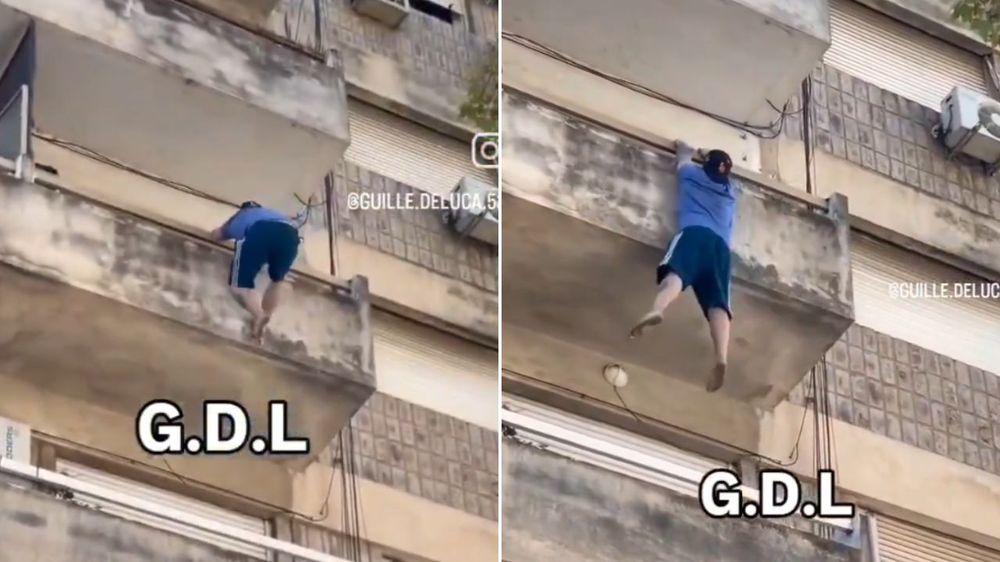 Así caía el sujeto desde un cuarto piso sobre un patrullero.