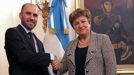 El ministro de Economía, Martín Guzmán, y la titular del FMI, Kristalina Georgieva. (Télam/Archivo)