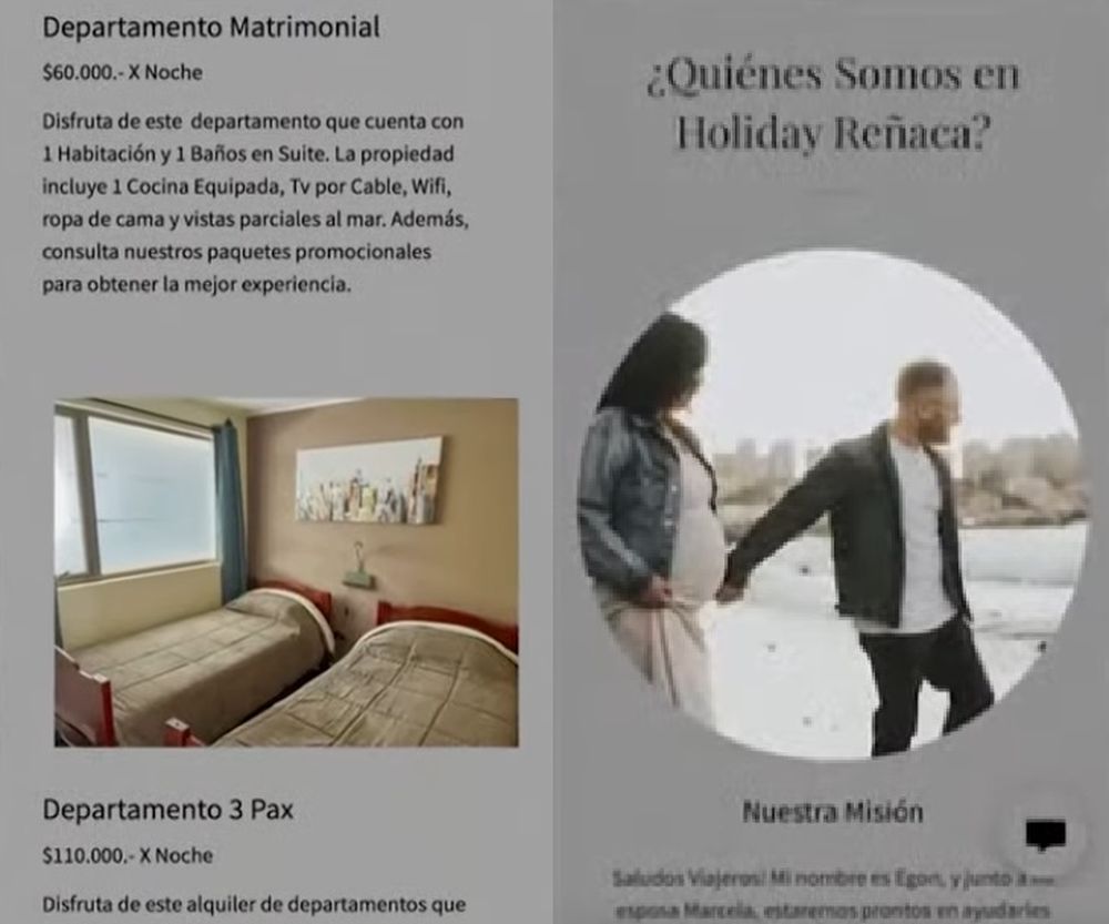 La web con el falso Holiday Reñaca y la suplantación de identidad del verdadero dueño del departamento