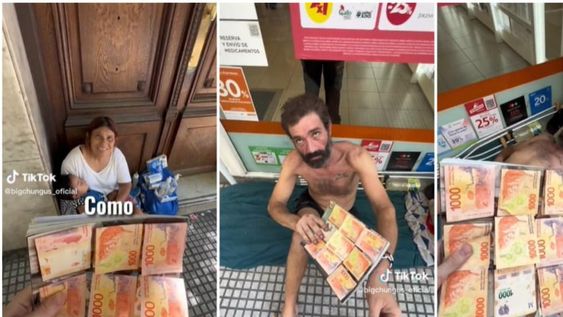El joven argentino se enorgullece de poder ayudar a la gente, pero varios usuarios de la plataforma no apoyaron que se grabe dando limosna. Gentileza: 20 minutos.