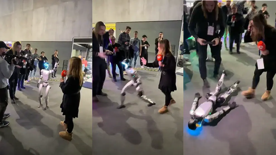 Una periodista empujó a un robot humanoide para comprobar su resistencia.