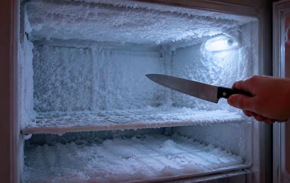 El principal riesgo de utilizar un cuchillo es perforar accidentalmente alguna de las superficies interiores del congelador.