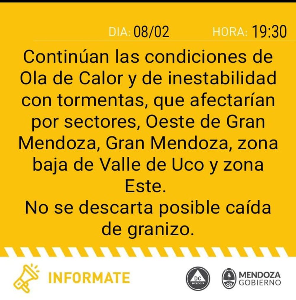 Defensa Civil emitió una alerta amarilla por calor e inestabilidad con posibles tormentas. 