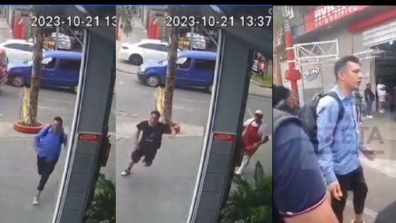 Cuando los uniformados llegaron al lugar, las personas les explicaron que al trabajador lo habían golpeado sin algún motivo. Gentileza: Unicanal.