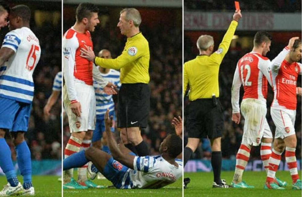 Críticas en Inglaterra a Giroud por su expulsión en el Boxing Day