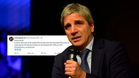 Caputo confirmó que desde septiembre baja 10 puntos el impuesto PAÍS.