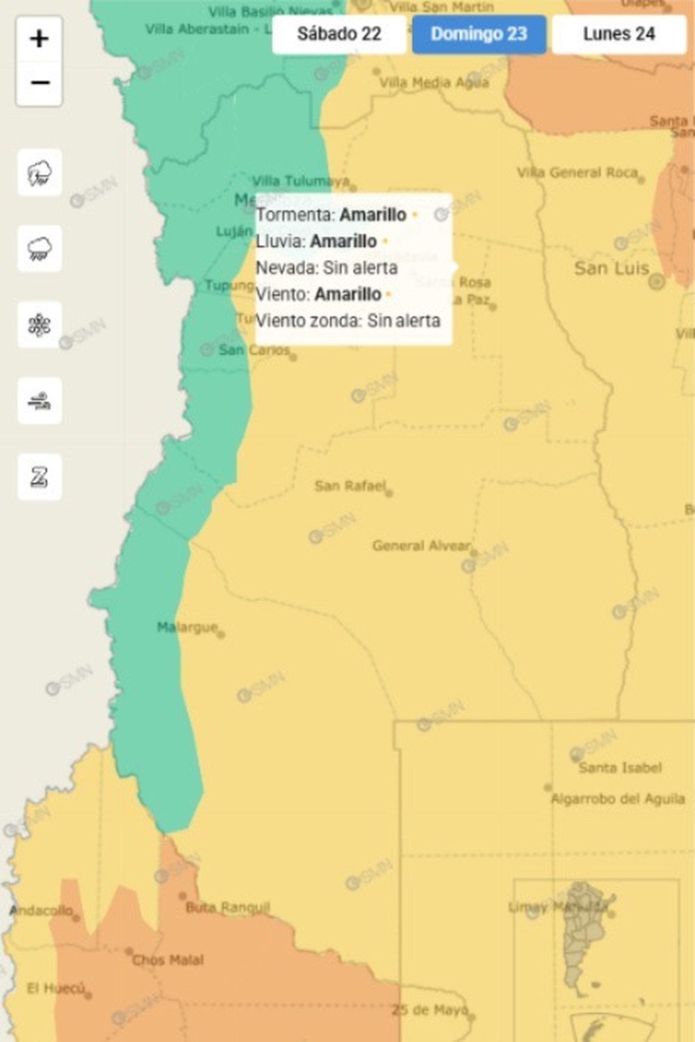 Domingo 23 de marzo: también alerta por tormentas, lluvias y vientos.