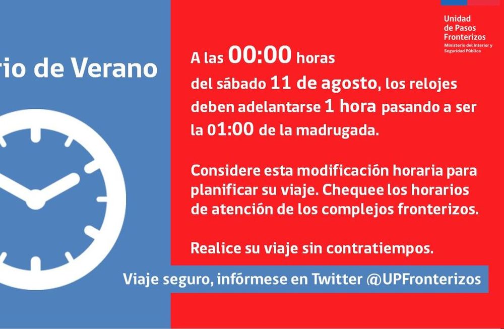 Atención viajeros: el sábado cambia la hora en Chile