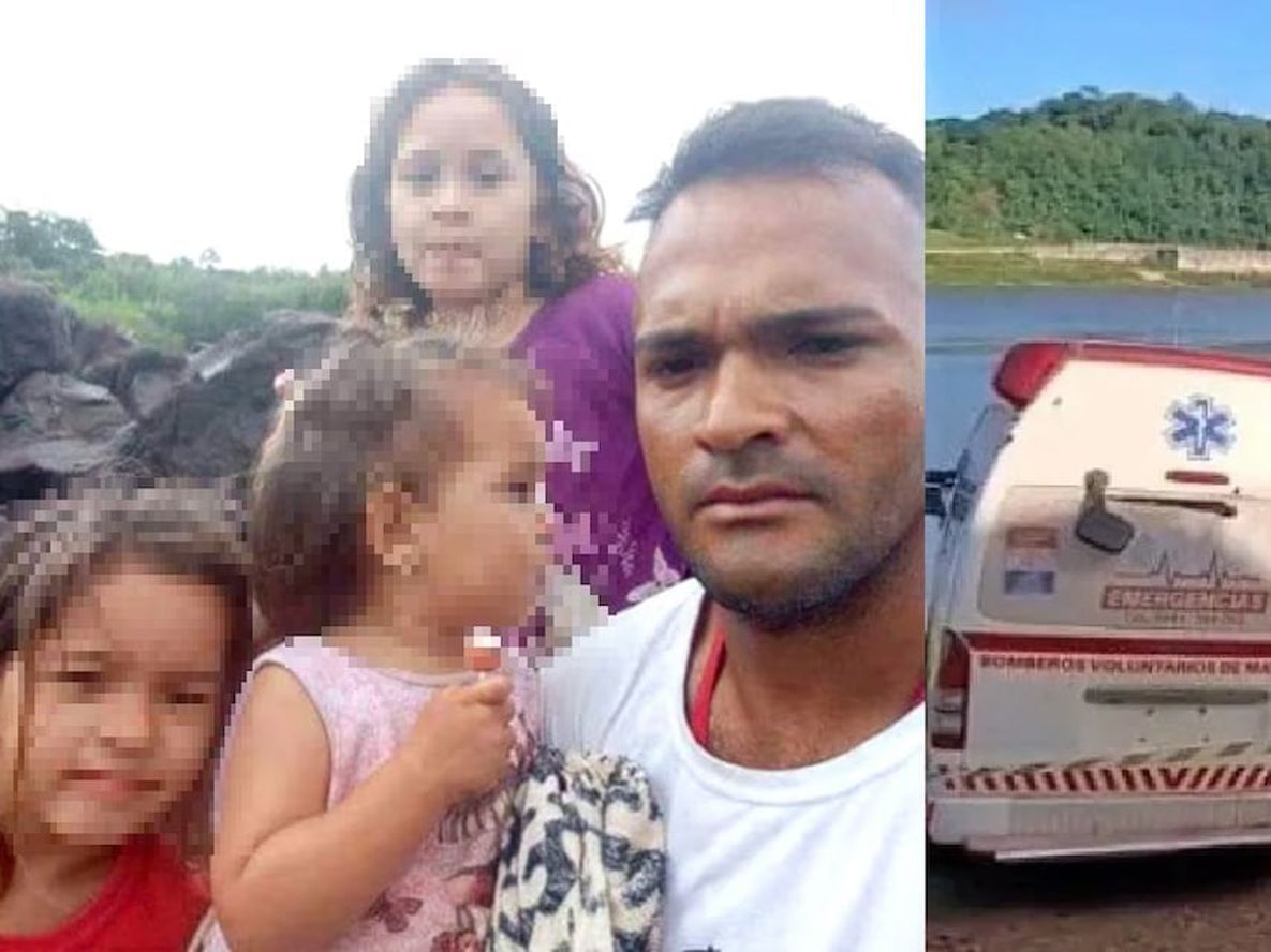 Rafael Ortiz, apodado Bebito, y sus tres hijas: Emma, de un año; Liz, de cinco años; y Fátima Ortiz Zorrilla, de siete años - Foto Prensa Mercosur