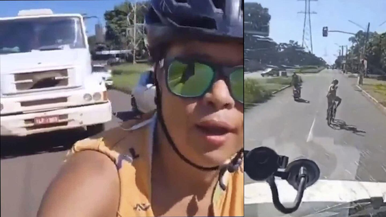 Una ciclista grabó el momento en que fue atropellada luego de discutir con un camionero.