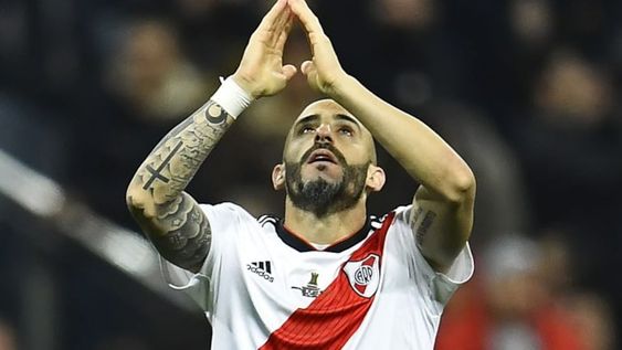 River Plates Javier Pinola gestures after winning the second leg match of the all-Argentine Copa Libertadores final against Boca Juniors, at the Santiago Bernabeu stadium in Madrid, on December 9, 2018\u002E (Photo by OSCAR DEL POZO / AFP) madrid españa  campeonato torneo copa libertadores 2018 futbol futbolistas partido final river plate boca juniors
