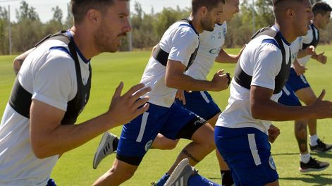 Los Andes | Pensando en el Ciclón. Pereira, Leyes, Nico Sánchez y Ferrari, en plena actividad física de ayer por la mañana en Coquimbito. Foto: Orlando Pelichotti