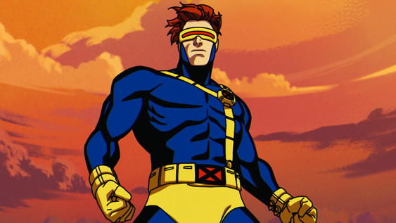 Cíclope, el líder de los X-Men, con su traje clásico azul y amarillo