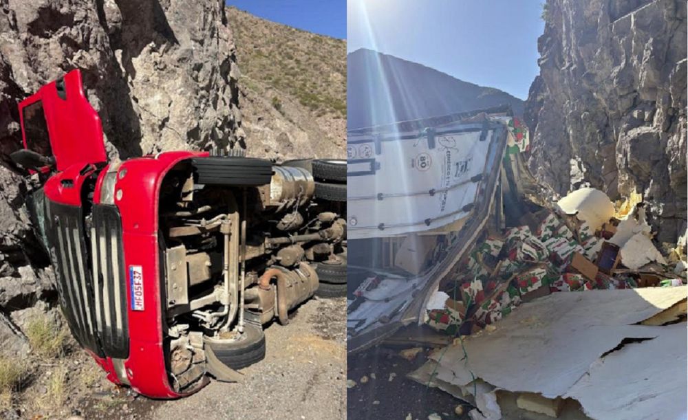 Volcó camión cargado con manzanas en la ruta 7 (Gentileza)