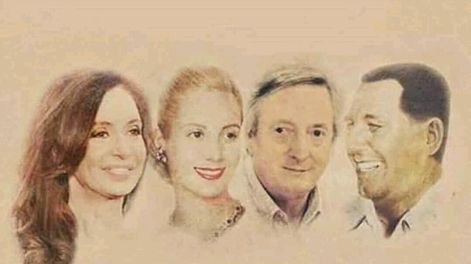 Cristina Kirchner, Evita Perón, Néstor Kirchner y Juan Perón