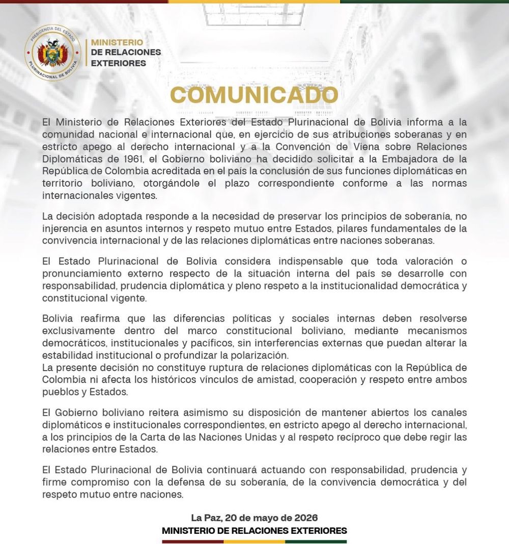 El comunicado de Cancillería de Bolivia