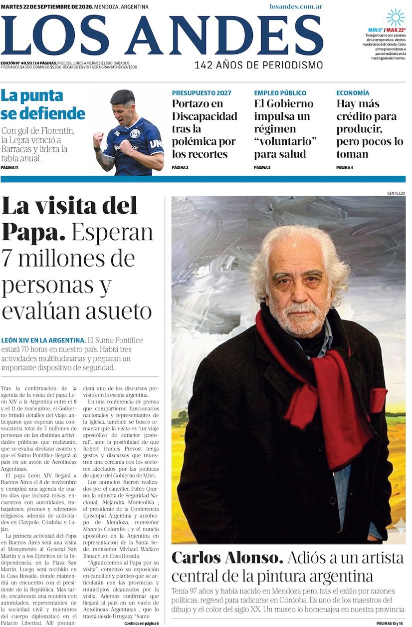 Tapa Los Andes 22-09-2026