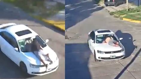 A pesar de saber que tenía al hombre sobre el auto, el conductor del Vento lo arrastró durante kilómetros a gran velocidad hasta que fue detenido en la Autopista Panamericana. Foto: Captura video