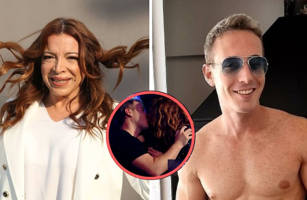 El beso de la conductora con Sebastián Nabot.