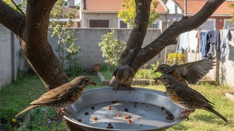 Esta idea convierte el jardín en un pequeño refugio ocasional para distintos pájaros.