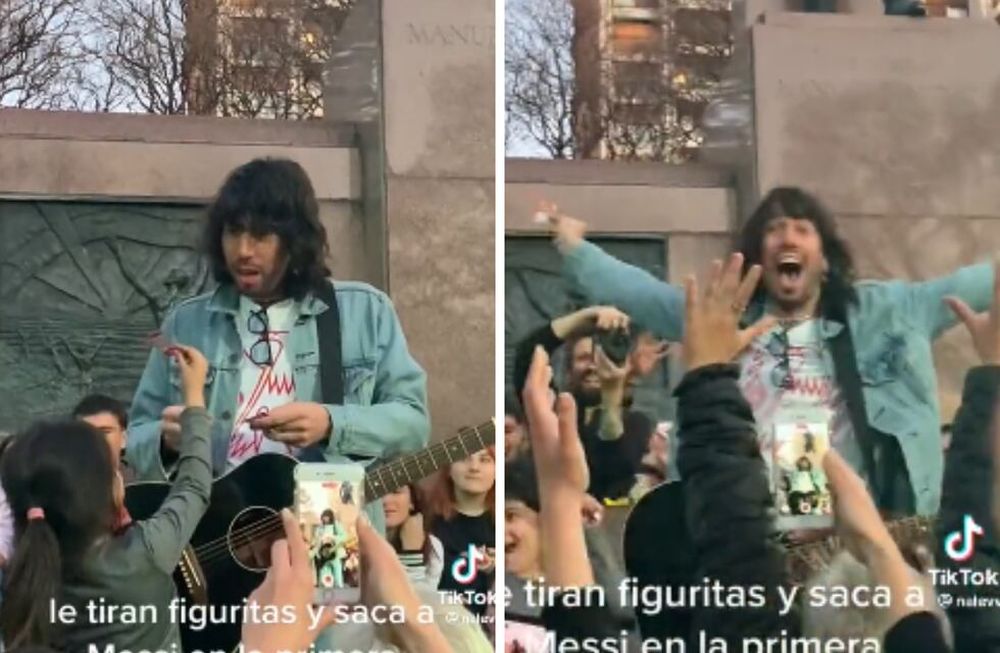 Una nena abrió un paquete de figuritas del Mundial junto al cantante durante un concierto, le tocó la de Messi y todos estallaron de felicidad.