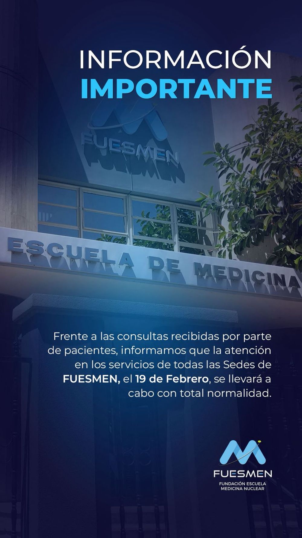 Comunicado de la Fundación Escuela de Medicina Nuclear (Fuesmen)