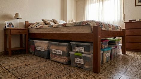 como aprovechar el espacio debajo de la cama para ganar lugar y mantener el dormitorio ordenado