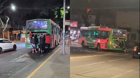 Filmaron a adolescentes colgados de un colectivo en el centro de Mendoza