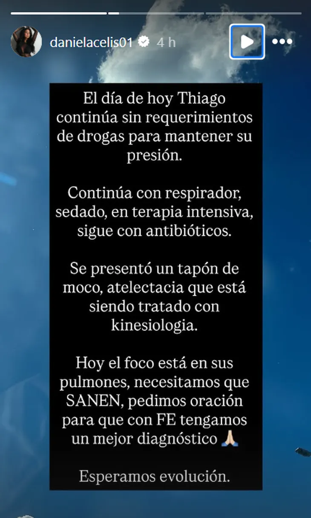 Thiago Medina sigue en estado crítico tras el accidente que sufrió semanas atrás.