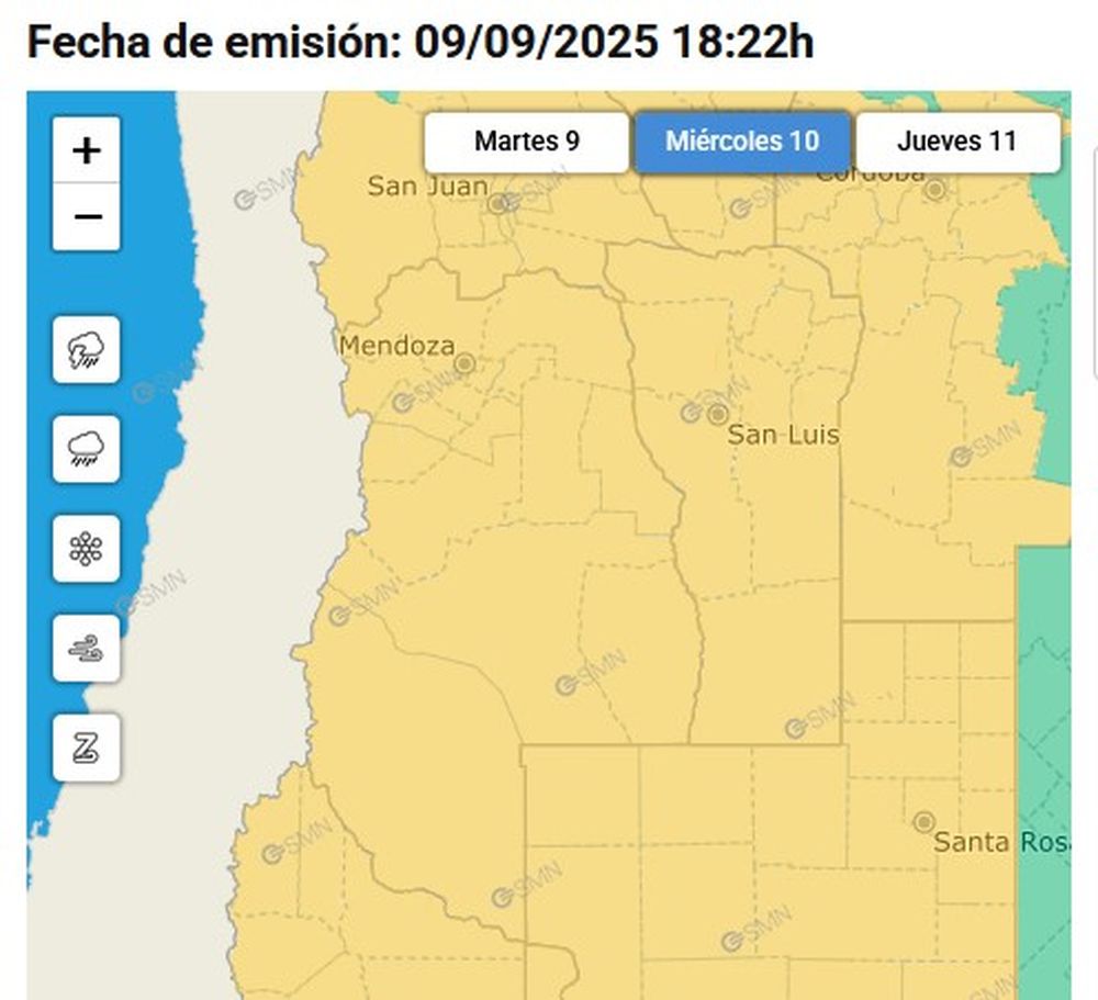 In Mendoza gilt eine gelbe Warnung wegen Zonda-Winden und -Böen.
