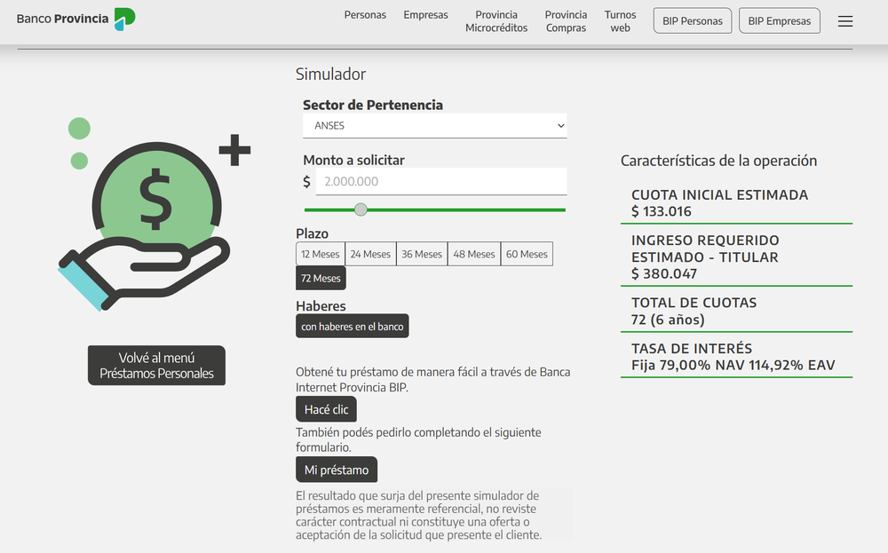 Los montos van desde $100.000 hasta $3 millones, con plazos de hasta 72 meses.