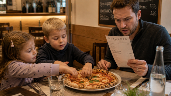 Un padre se llevo una sorpresa al leer tarde la carta de esta pizzería en Austria.&nbsp;