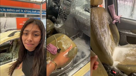 Una influencer destroza el interior su auto al lavarlo con agua y jabón