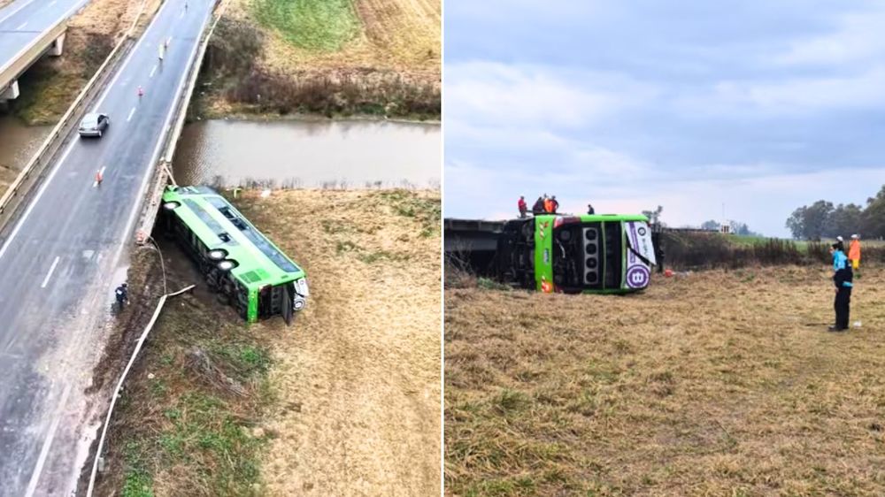 Un micro cayó desde un puente sobre la Ruta 7 tras un vuelco: hay 22 heridos.