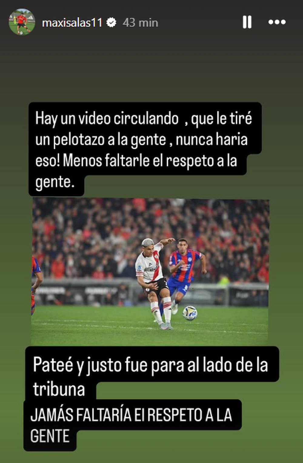 El descargo de Maxi Salas tras el video que se viraliz&oacute; tirando un pelotazo da la platea de River.&nbsp;