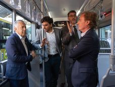 Alfredo Cornejo, Natalio Mema, el senador Martín Kerchner y el empresario del transporte Sergio Pensalfine.