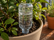 la solucion ideal para regar las plantas cuando te vas de viaje: se hace con una botella usada y libera agua poco a poco