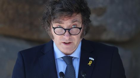 Los Andes | Jerusalem (Ó-), 07/02/2024.- Argentinian President Javier Milei delivers a speech at the Yad Vashem Holocaust memorial museum in Jerusalem, 07 February 2024. Milei is on an official visit, the first as President of Argentina, to meet with Israeli Prime Mi